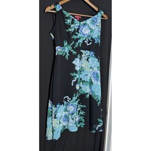 Merona Tank Dress Blue Green Lined Sheer Dark Floral Fairy Y2K babydoll S